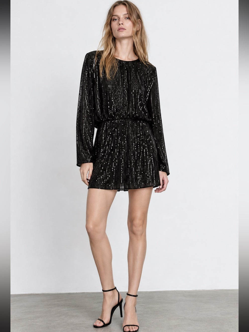 Zara NWT Black Sequin Long Sleeve Romper Jumpsuit Ref 9385/975/800